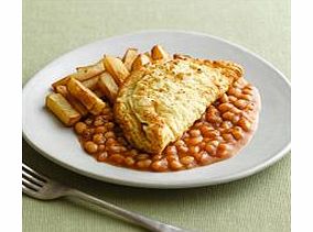 A deliciously fluffy omelette. Served with chips and baked beans.