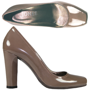 A Classic court shoe from Jones Bootmaker One range. With square toe and in fashionable Patent finis