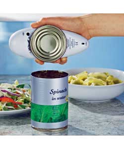 This is an automatic can opener and opens with one touch.Place the opener on the can and press start