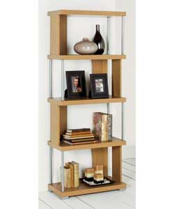 Particle board and steel with oak effect paper and silver coating.Size (H)152, (W)60, (D)30cm.Weight