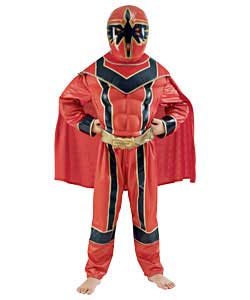 Muscle chest jumpsuit with boot tops moulded belt, injection moulded mask. For ages 5 to 7 years.