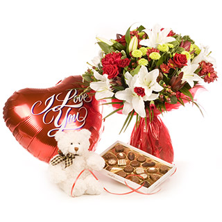 WL06 Standard Oriental Delight handtied is delivered with a SD03 160g box of chocolates SD01 Teddy B