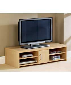 Light oak finish TV unit with 1 central door and 4 external shelves, 2 are adjustable.Internal