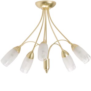 Brass finish ceiling fitting with 5 tulip shaped s
