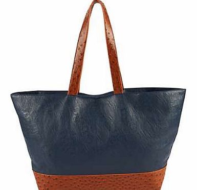 We all need a perfect shopper bag. This navy and tan ostrich bag is a great colour to accompany any day look. Bag Features: 100% Synthetic Size: 31H X 52W X 13D cm (12 x 20 x 5 ins)