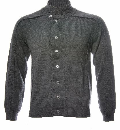 P.S Paul Smith knitted cardigan the cardigan is in a grey soft merino wool in a fine knit with contrasting panels of a larger knit which feature on the arms and under arms of the cardigan also the button stand and collar are in a ribbed knit paneling
