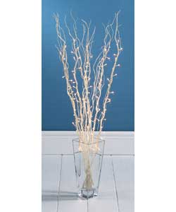 White painted natural twigs with 100 pre-assembled rice bulbs.Suitable for indoor use only.Height 10