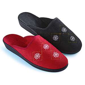 Unbranded Pack of 2 Pairs of Wide Fitting Embroidered Mules