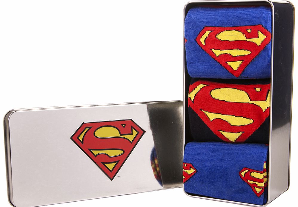 Unbranded Pack Of 3 DC Comics Superman Socks In Tin