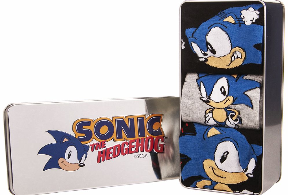 Unbranded Pack Of 3 Sonic The Hedgehog Socks In Tin