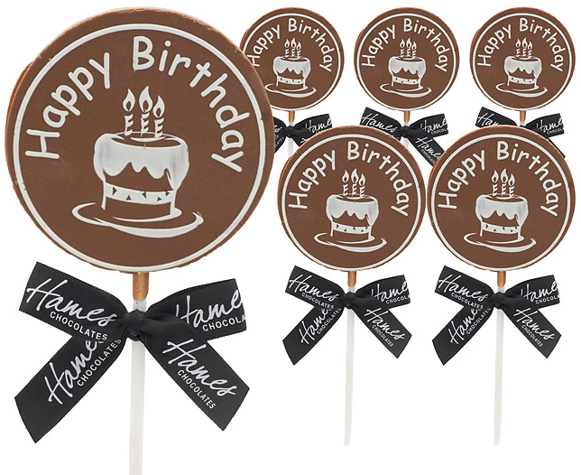 Unbranded Pack of 6 Chocolate Lollipops Happy Birthday - Milk Chocolate