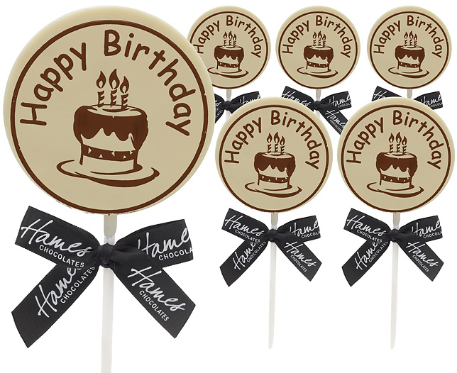 Unbranded Pack of 6 Chocolate Lollipops Happy Birthday - White Chocolate