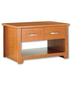 Cherry effect. 2 drawers on metal runners. Pewter effect handles. Size (L)51.6, (W)82, (H)53.1cm