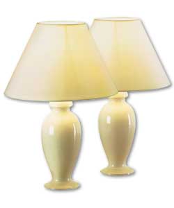 Pair of 2 Urn Table Lamps - Cream