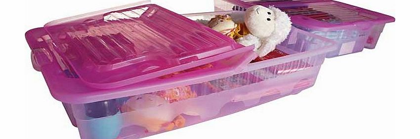 Unbranded Pair of 40 Litre Pink Underbed Boxes with Lids