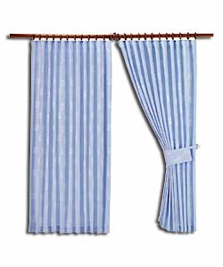 Pair of Blue Autumn Jacquard Curtains with Tie-Backs.