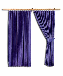 Pair of Blue Taffeta Curtains - Width 66in.