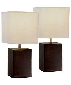 Unbranded Pair of Brown Leather Cube Table Lamps