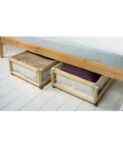 Pair of Canvas and Wood Underbed Drawers on Casters