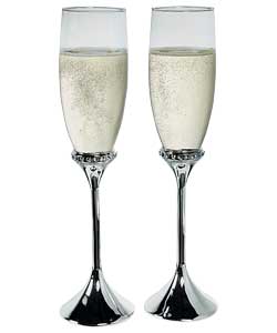 Unbranded Pair Of Champagne Flutes With Crystals