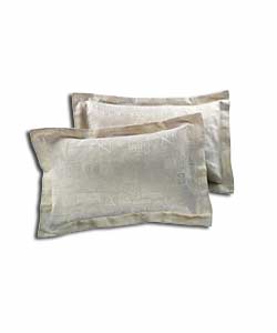 Pair of Cream Script Jacquard Oxford Pillowcases
