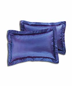 Pair of Embroidered Blue Taffeta Oxford Pillowcases