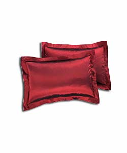 Pair of Embroidered Wine Taffeta Oxford Pillowcases