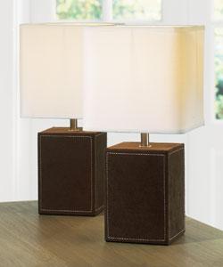 Pair of Faux Suede Cube Table Lamps