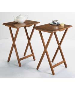 Unbranded Pair of Folding Tray Tables - Walnut