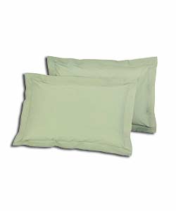 Pair of Green Fern Embroidered Oxford Pillowcases.