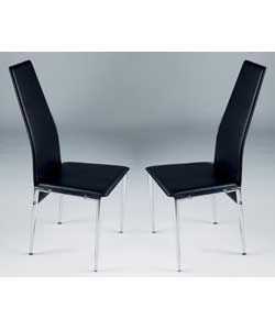 Size (W)46, (D)52, (H)98.5cm.Chrome metal legs and a black leather effect seatpad and backrest. Self