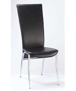 Pair of Judie Black Faux Leather/Chrome Hi-Back Chairs