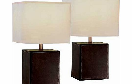 Unbranded Pair of Leather Look Cube Table Lamps - Brown