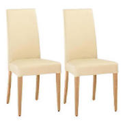 Unbranded Pair of Lucca chairs, cream leather with oak legs