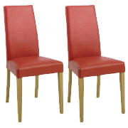 Unbranded Pair of Lucca Chairs, Red Leather with oak legs