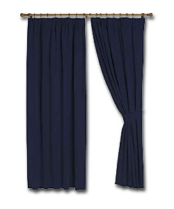 Pair of Navy Cotton Satin Curtains