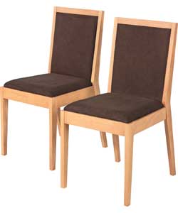 Unbranded Pair of Oak Chocolate Suede Cushion Back Chairs