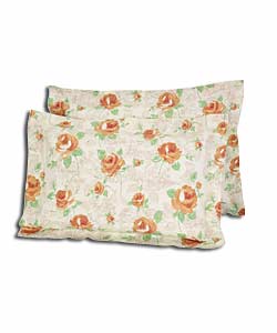 Pair of Peach Floral Lace Oxford Pillowcases.