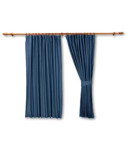Pair of Pencil Pleat Denim Curtains - Blue
