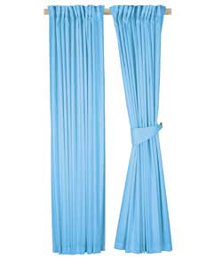 Pair of Pencil Pleat Plain Dyed Curtains - Cashmere Blue