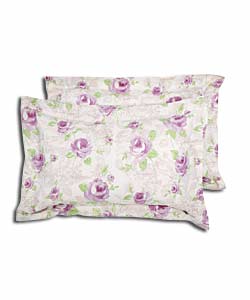 Pair of Pink Floral Lace Oxford Pillowcases.