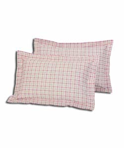Pair of Pink Patchwork Flowers Oxford Pillowcases.