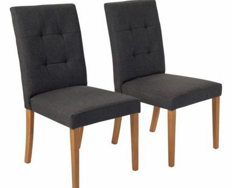 This pair of Dining Chairs with charcoal fabric effect and oak legs can supplement a number of different pieces of furniture to create a modern look. The solid wood frame ensures for a secure and sturdy pair of chairs as well. Supplied as a pair. Oak