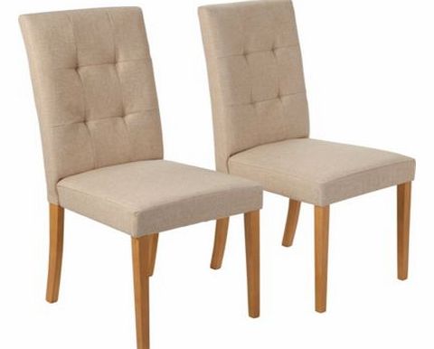 This pair of Linen Stichback Dining Chairs combine style with comfort. making them a fantastic addition to your dining room. Supplied as a pair. Oak stained finish. Wood frame. Upholstered . Packed flat for home assembly. Size H92. W44. D55cm. EAN: 6