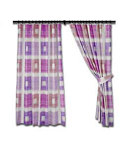 Pair of Stripe/Check Lilac Curtains with Tie-backs