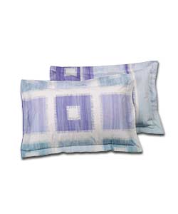 Pair of Stripe/Check Oxford Pillowcases - Blue.