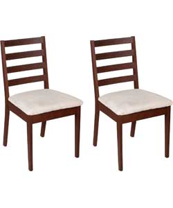 Unbranded Pair of Walnut Cream Slatted Back Chairs