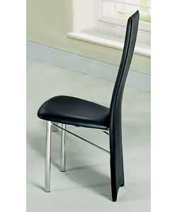 Chrome coloured metal legs and a high back black faux leather seatpad and back rest.Size (W)44,