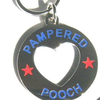 The perfect dog tag for the most pampered of them all!  It bears the name PAMPERED POOCH in blue cap