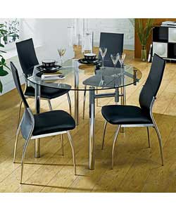 Size of table (H)75, diameter 120cm.Size of chair (W)44, (D)62, (H)97cm.Silver powder coated and chr